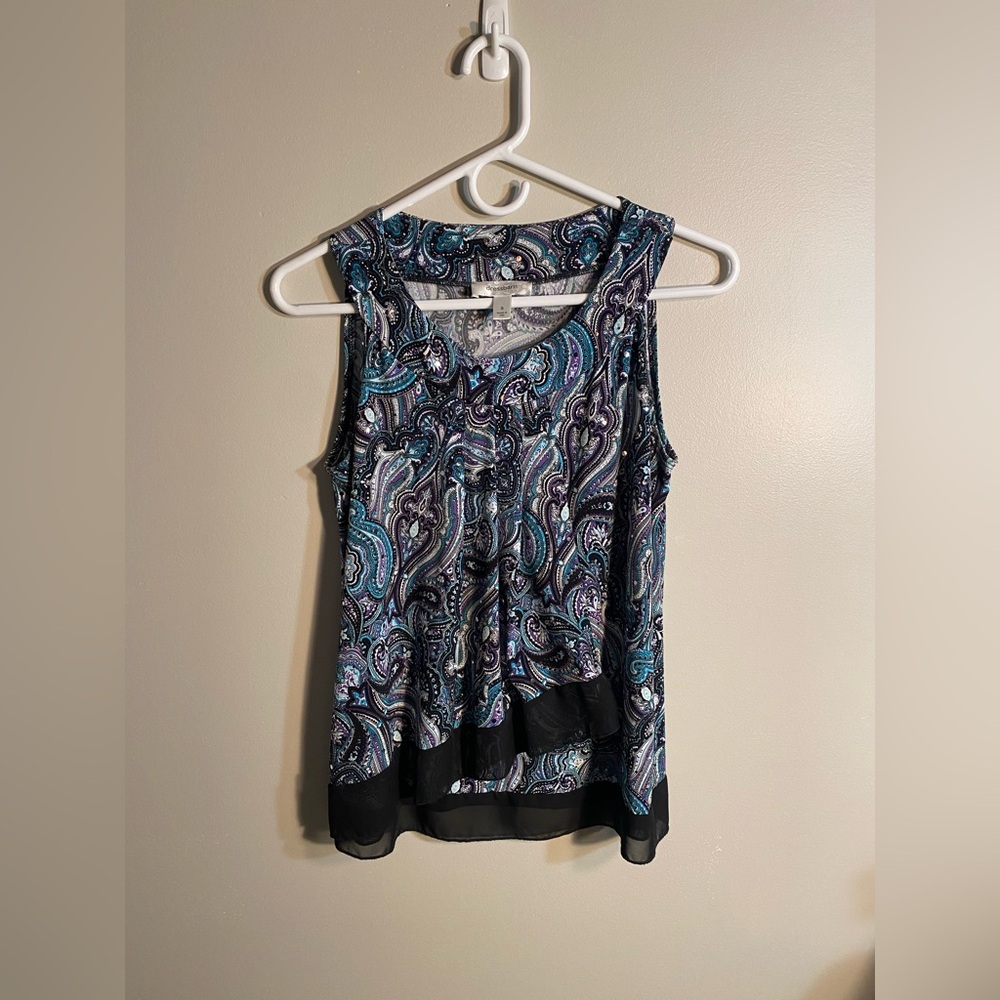 Dress Barn Sleeveless Blue Paisley Top | Blue Purple White Black | Size: S